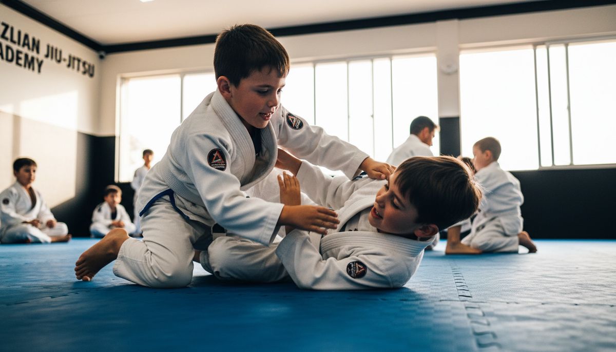 Young BJJ student problem-solving during a live drill