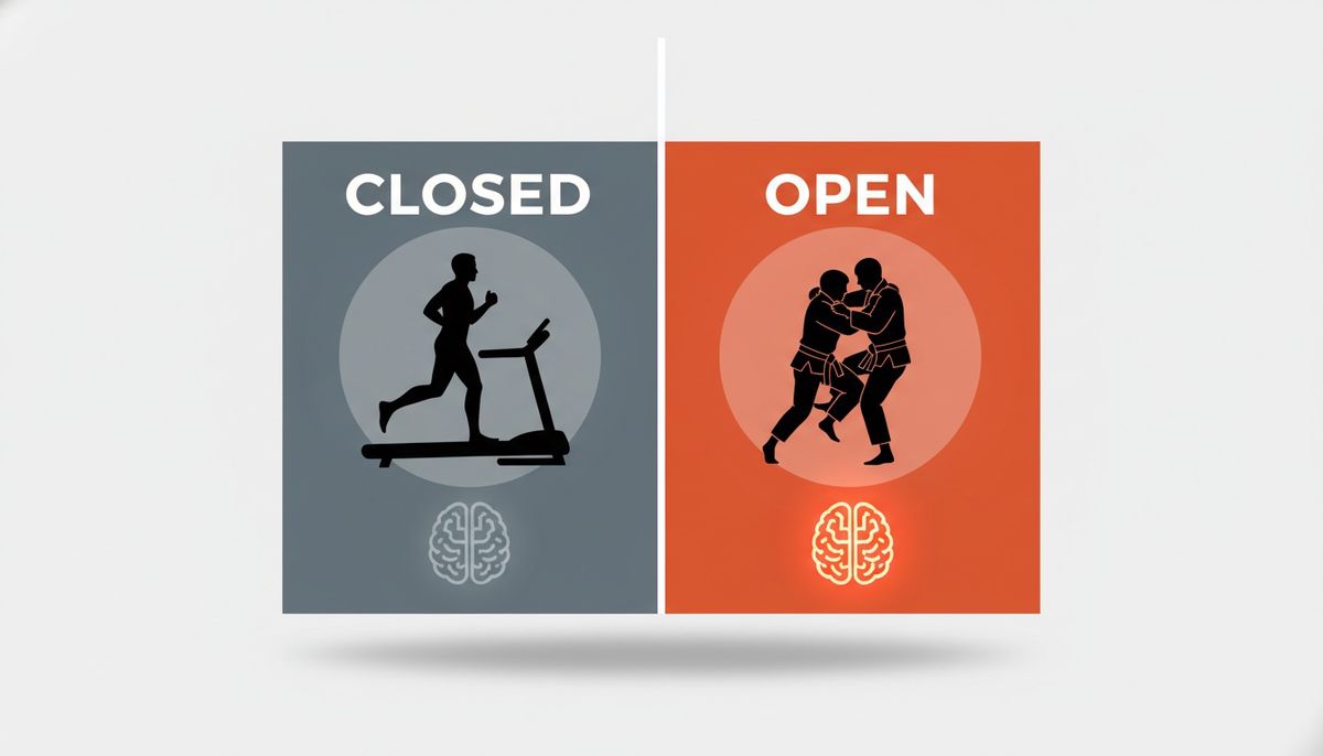 Diagram comparing open motor skills versus closed motor skills for ADHD