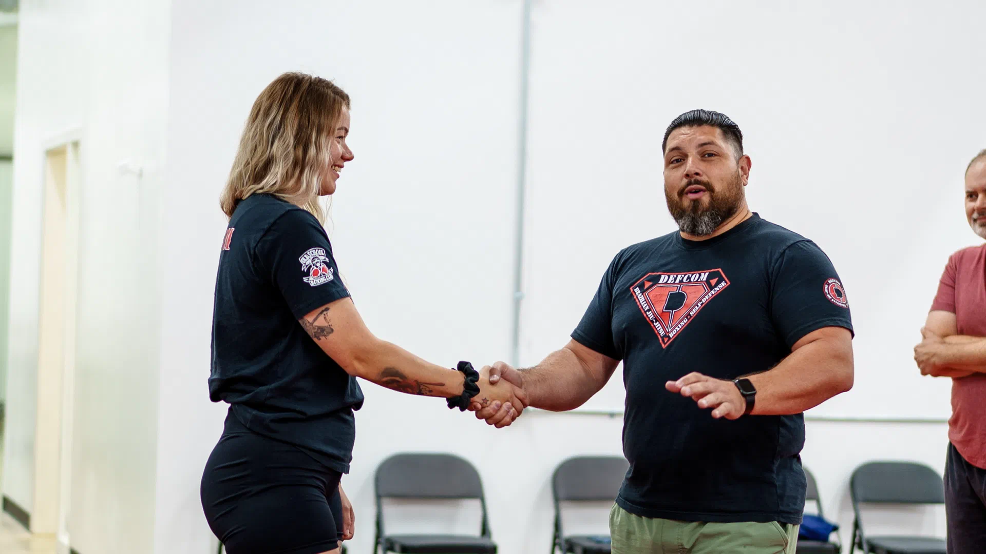Madison adult self-defense students practicing spatial awareness footwork at Journey BJJ
