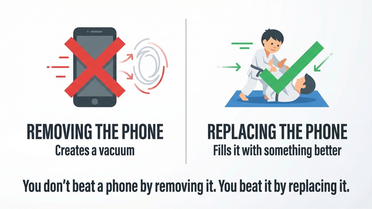 Infographic explaining why replacing screen time works better than removing it
