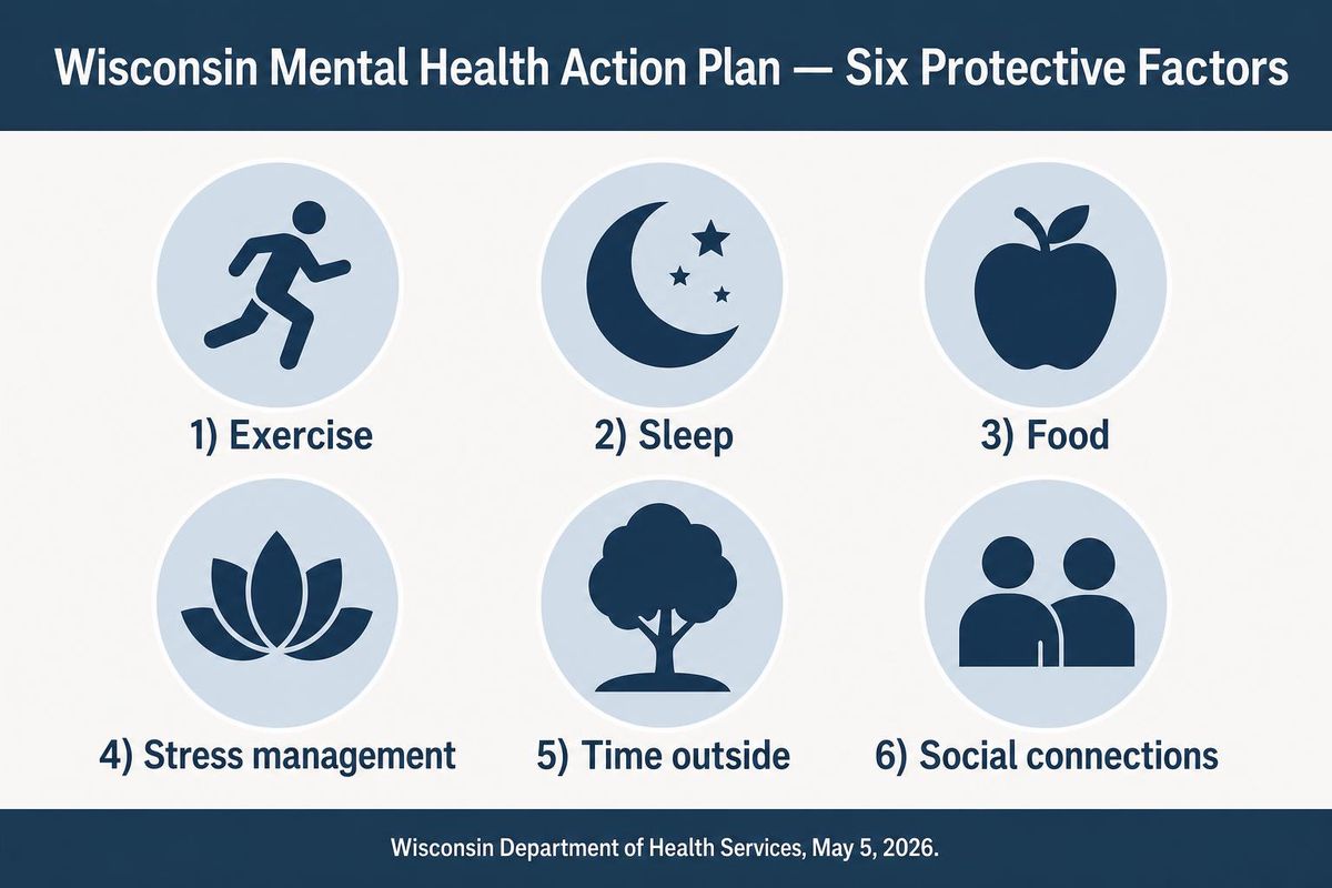 Wisconsin Mental Health Action Plan — six protective factors infographic