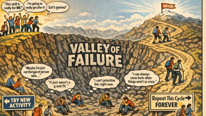 You don't need to find the right thing. You need to survive the hard part of one thing.
