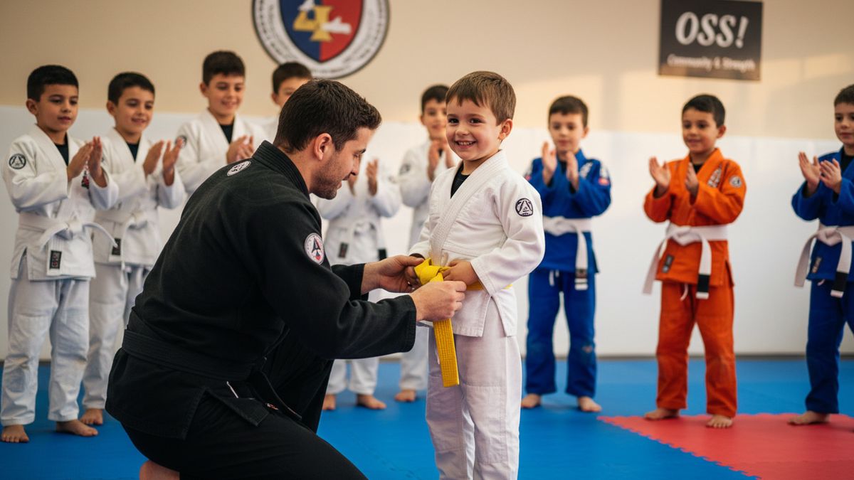 Kids BJJ belt promotion ceremony