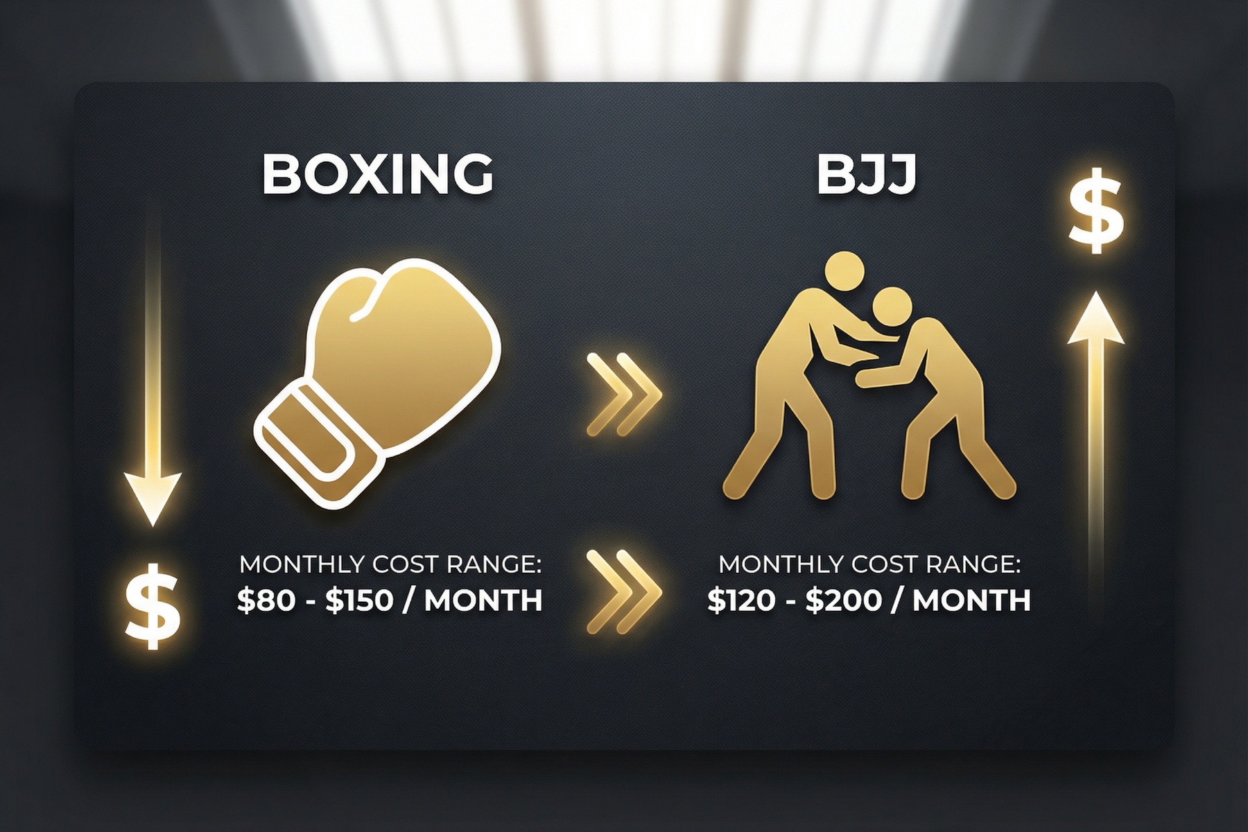 Boxing vs BJJ monthly cost comparison infographic