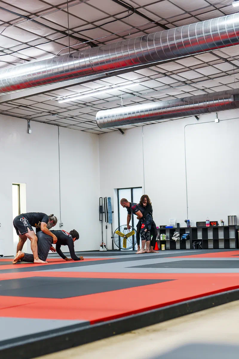 Wide view of Journey BJJ Academy training area in Madison Wisconsin showing premium mats and equipment
