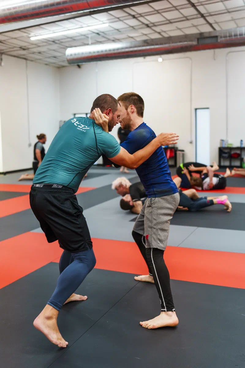 Adults lined up after successful no-gi BJJ training session