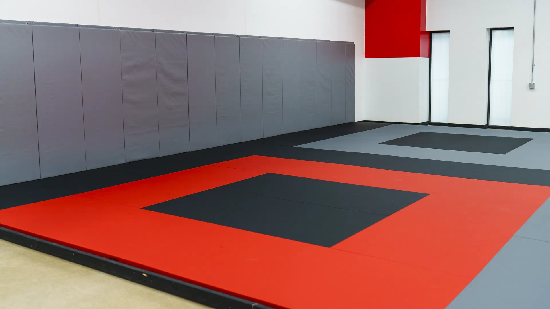 Clean and modern training facility with professional mat space