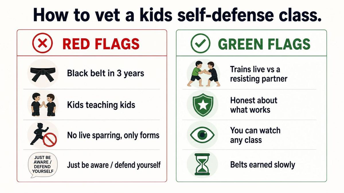 Red flags vs green flags for vetting a kids self-defense class
