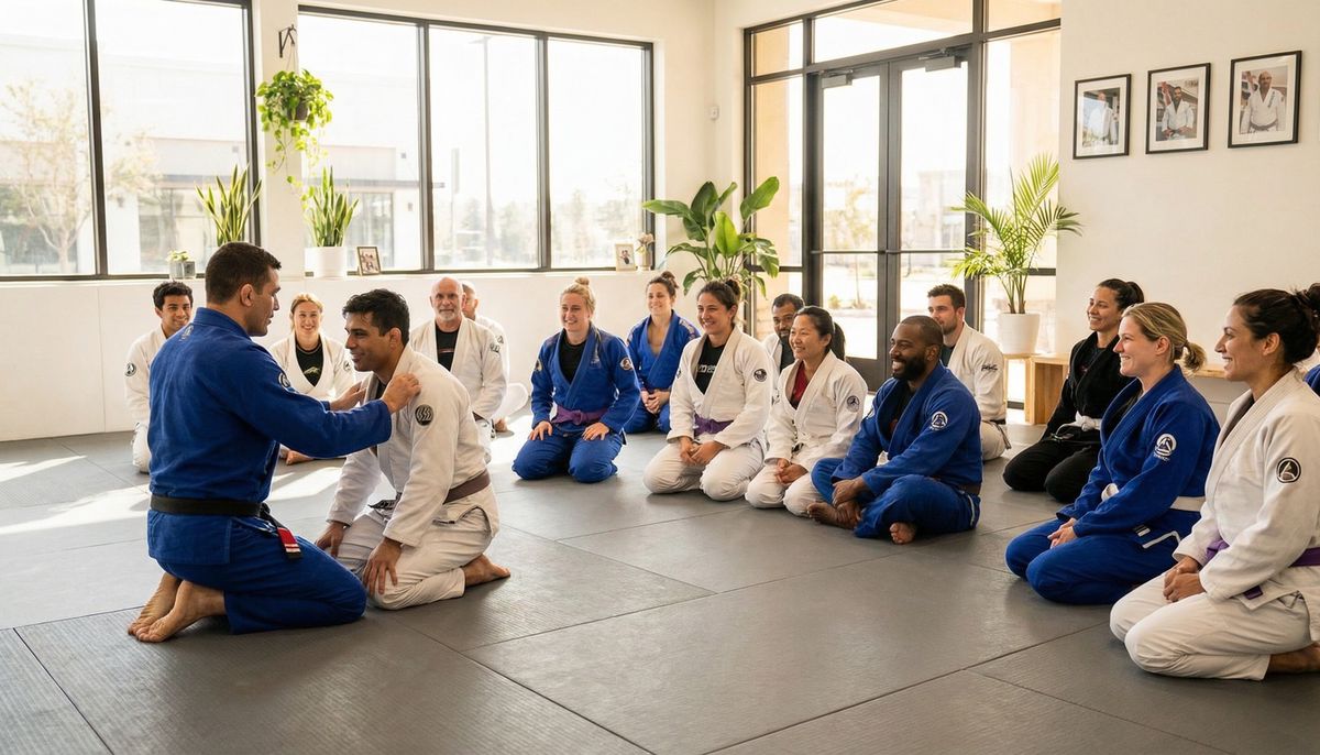Diverse BJJ class — adults of all backgrounds