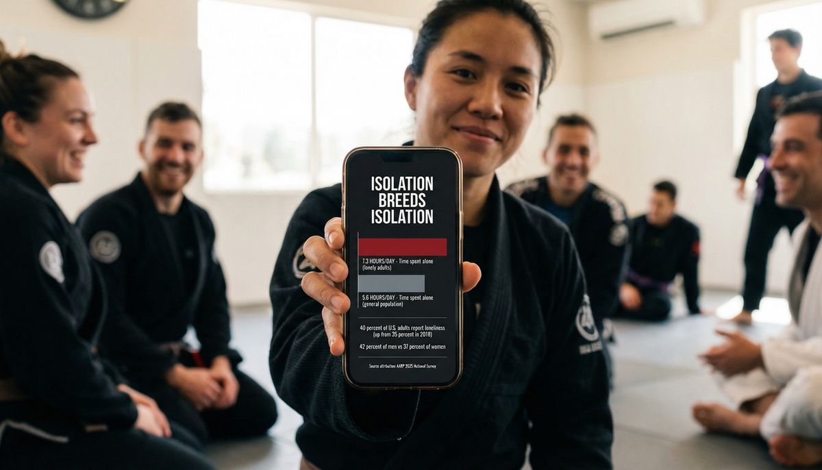 Infographic showing how many hours per day lonely adults spend alone